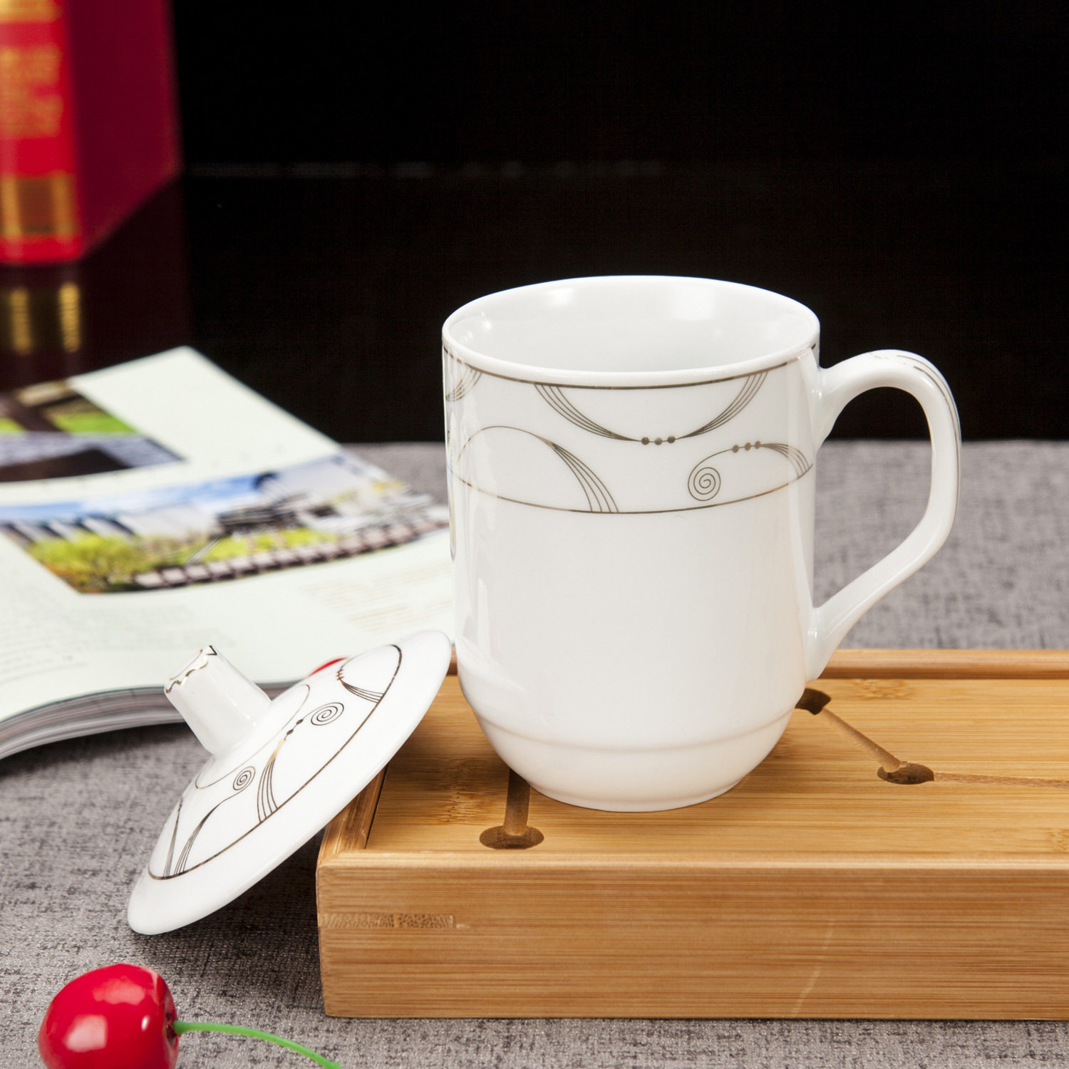景德镇陶瓷杯子带盖家用茶杯套装酒店宾馆会议杯办公水杯加logo