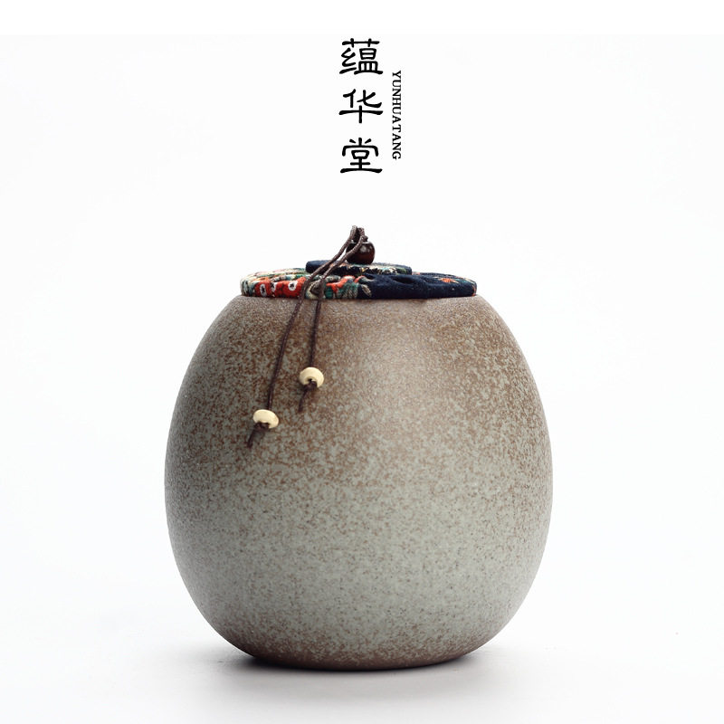 手工日式粗陶茶具茶叶罐密封储物罐陶瓷罐复古茶仓茶桶
