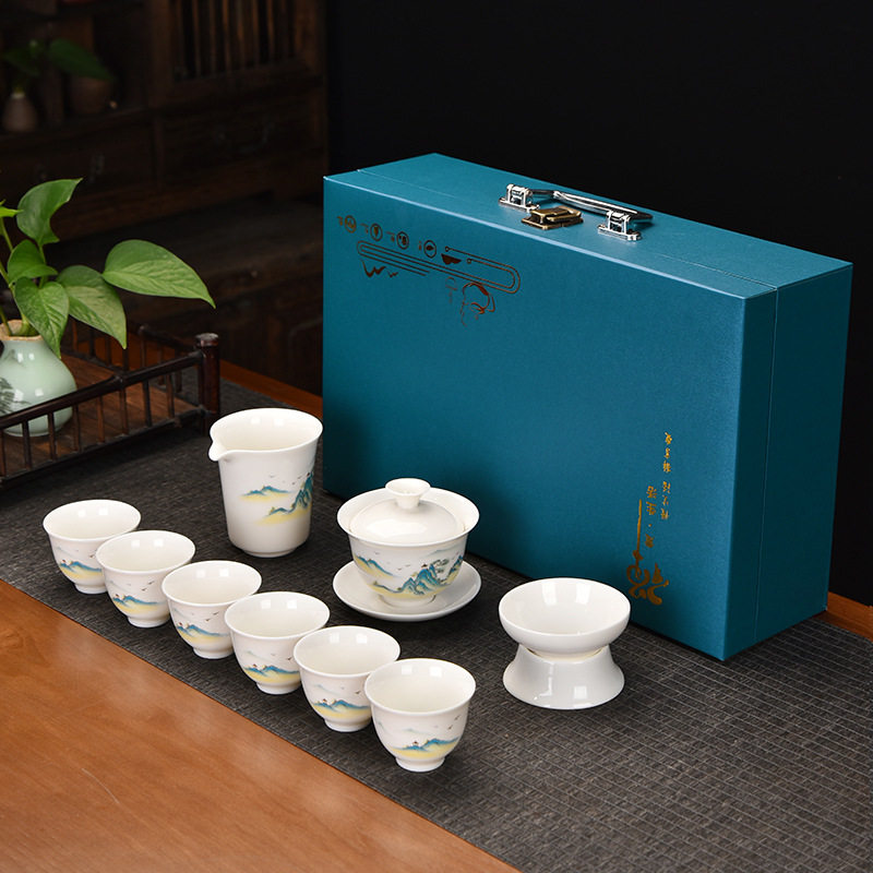 羊脂玉茶具白瓷套装家用陶瓷整套功夫喝茶杯盖碗茶壶茶杯泡茶器
