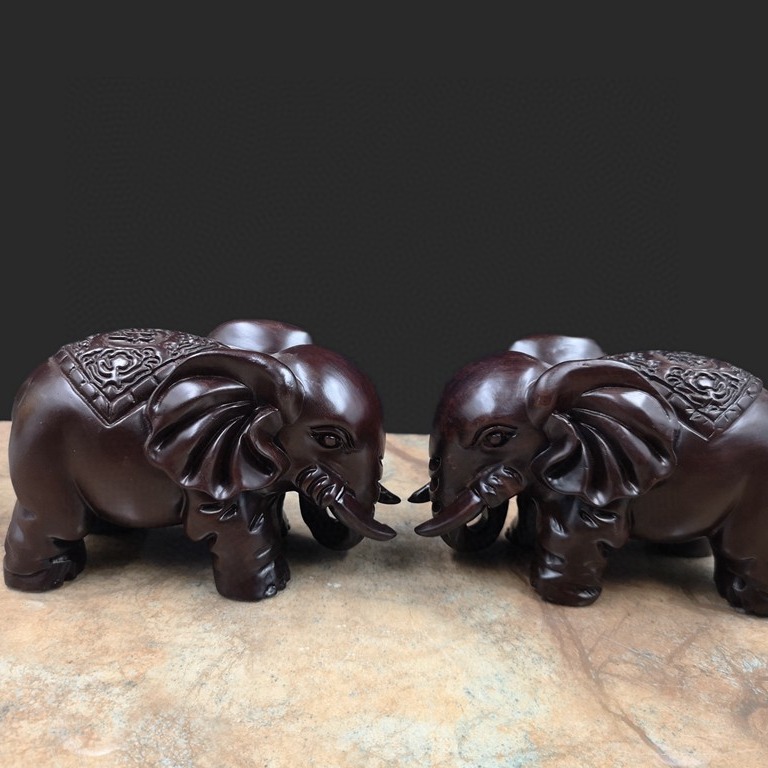黑檀猪富贵象雕花复古黑色中式古木制貔貅摆件雕刻红木木雕
