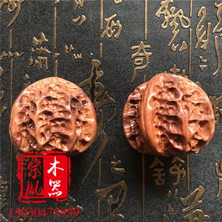 核桃木雕手把件生肖檀木古玩把玩木质物件手球木珠子摆件