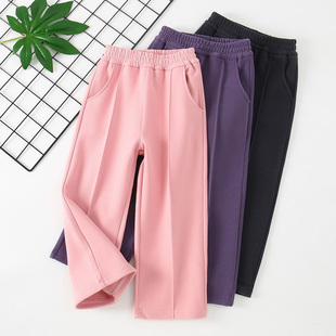 女童裤子春秋款阔腿裤2025新款中大童儿童休闲时尚直筒裤女孩薄绒