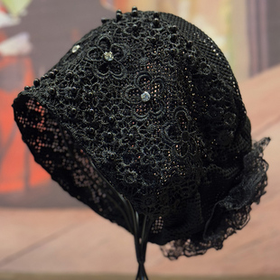 帽子女款春夏季薄款镂空堆堆帽2025新款蕾丝透气遮白发民族包头帽