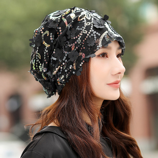 时尚帽子女款洋气包头帽春夏薄款遮白发帽2026新款蕾丝镂空0117h