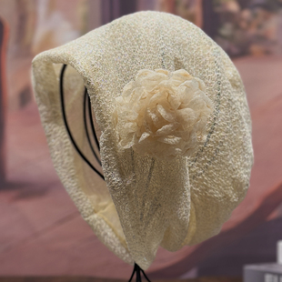 堆堆帽子女款春夏季2025新款大头围蕾丝包头帽潮洋气镂空遮白发帽