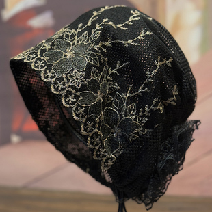 帽子女款夏季薄款蕾丝镂空包头帽2025新款时尚遮白发洋气头巾帽子