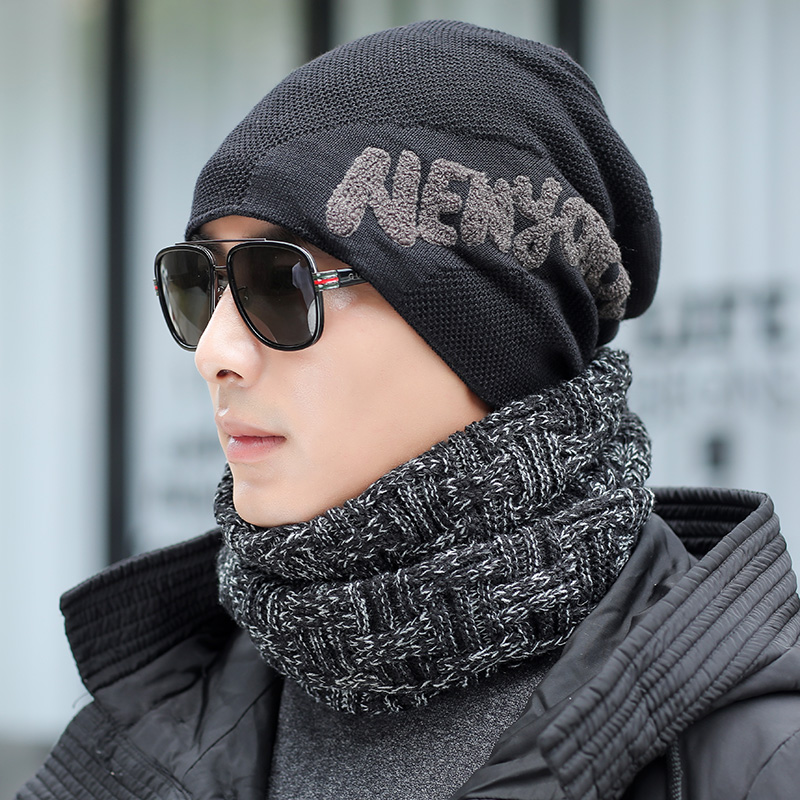 男士冬季针织加绒防寒护耳帽子