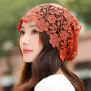 帽子女款春夏季薄款遮白发帽2025新款花朵包头帽蕾丝洋气堆堆帽子