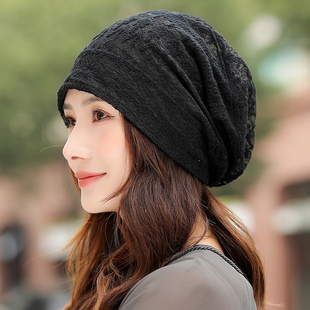 蕾丝春夏季女款堆堆帽2025新款洋气包头帽镂空套头帽薄款遮白发帽