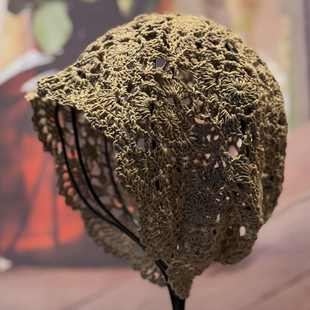 帽子女款春夏季手工编制显脸小堆堆帽2025新款镂空遮白发包头帽子