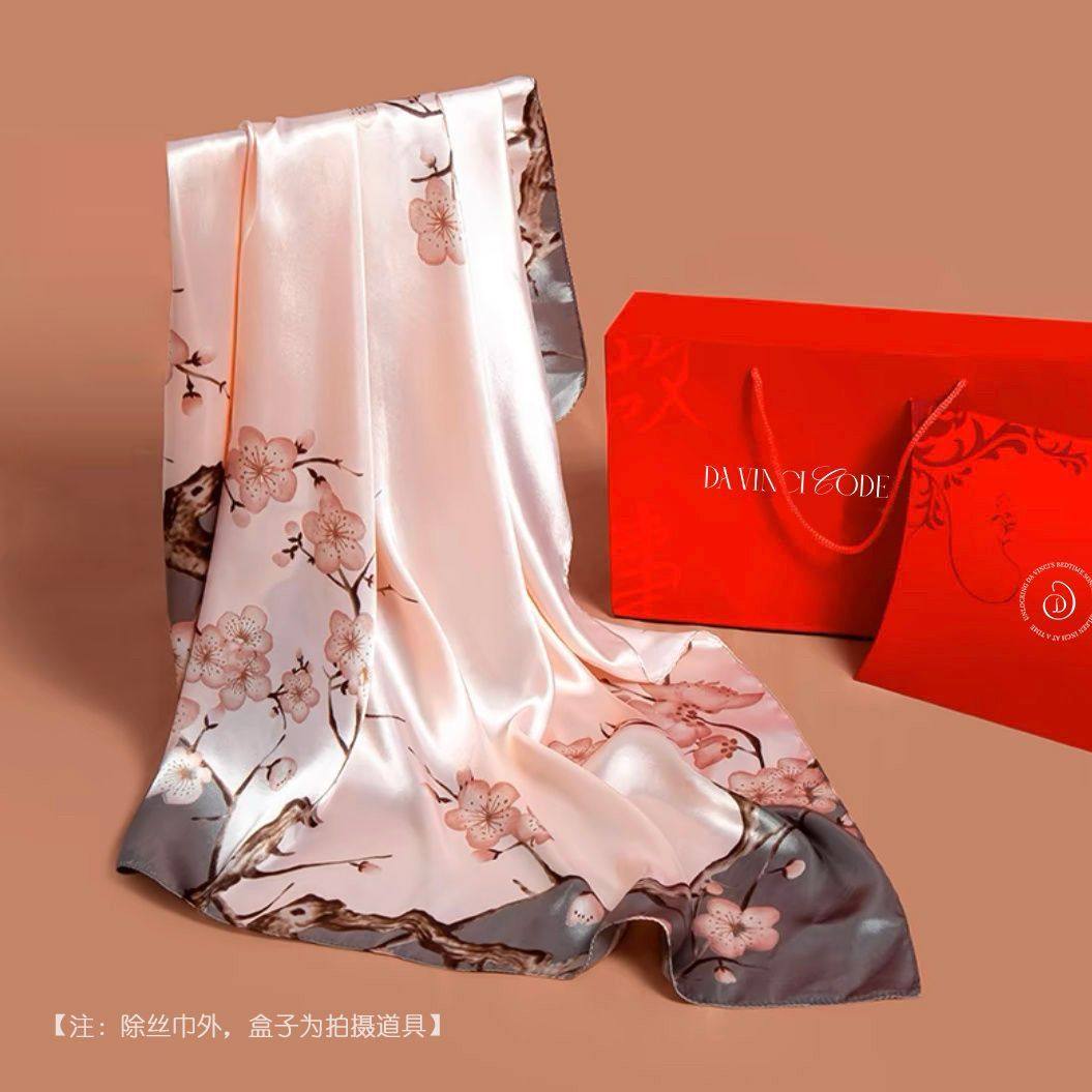 粉色印花仿真丝丝巾妈妈款系脖高级感桑蚕丝大方巾送长辈生日礼物,服饰配件/皮带/帽子/围巾,围巾/丝巾/披肩,淘宝优惠券,粉丝福利购,淘宝优惠卷
