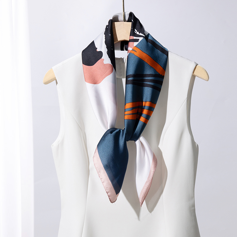 蓝色洋气仿真丝新丝缎方巾