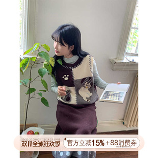 毛针织叠穿背心马夹 初秋新款 半身裙 猫咪家园 霍里德地图