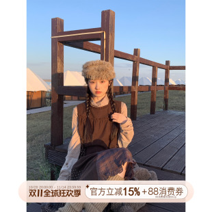 霍里德地图 不规则拼接波点格子圆领木耳边背心连衣裙女 麦栗霜序