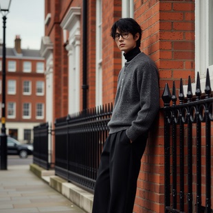 【储格】老钱风经典撞色亨利领针织衫男羊毛圈圈纱线毛衣含羊毛