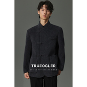 重磅双面呢羊毛立领外套男新中式 储格 呢子西服盘扣国风西装