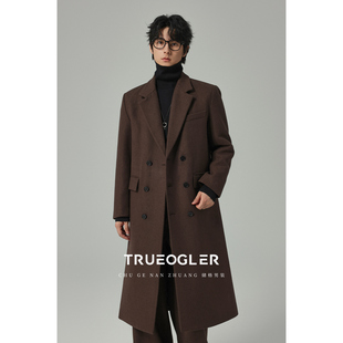 羊毛呢大衣外套男长款 经典 过膝带垫肩老钱风轻奢呢子外衣 储格