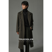 双面羊毛呢子大衣男中长款 储格 情侣带垫肩加厚风衣外套老钱风