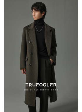 【储格】双面羊毛呢子大衣男中长款情侣带垫肩加厚风衣外套老钱风