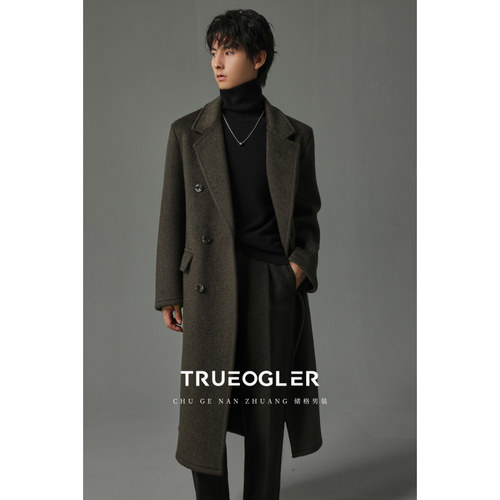 老钱风重磅加厚羊毛双面呢大衣男