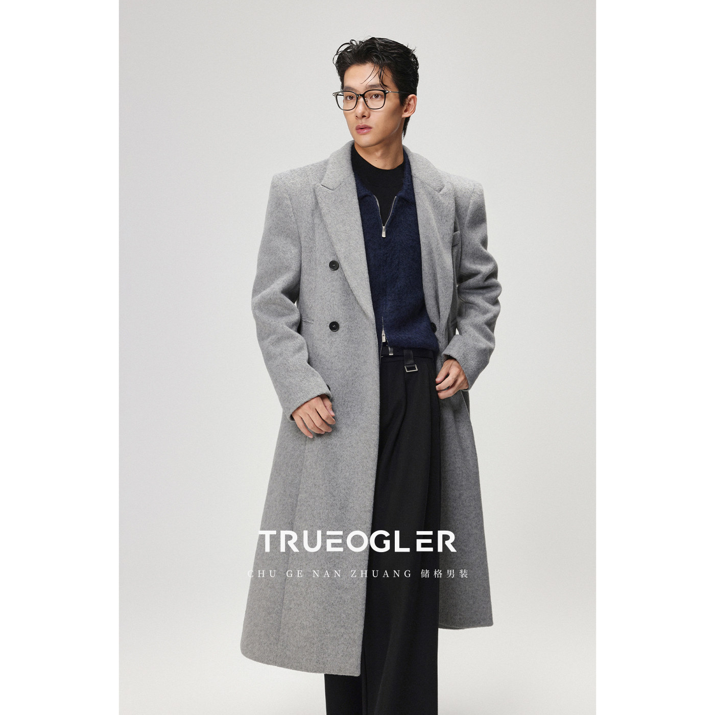 【储格】羊毛大衣男中长款过膝冬季呢子外套戗驳领带垫肩风衣外衣,男装,毛呢大衣,淘宝优惠券,粉丝福利购,淘宝优惠卷