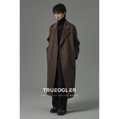 风衣 过膝加厚外套冬季 鹅绒内胆 老钱风双面羊毛呢子大衣男长款