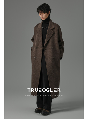 【鹅绒内胆】老钱风双面羊毛呢子大衣男长款过膝加厚外套冬季风衣