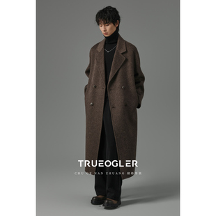 过膝加厚外套冬季 老钱风双面羊毛呢子大衣男长款 风衣 鹅绒内胆