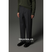 子冬季 长裤 男加绒厚款 直筒宽松男裤 储格 重磅羊毛呢子休闲西裤