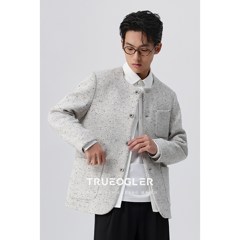 无领羊毛休闲西服男新款外套