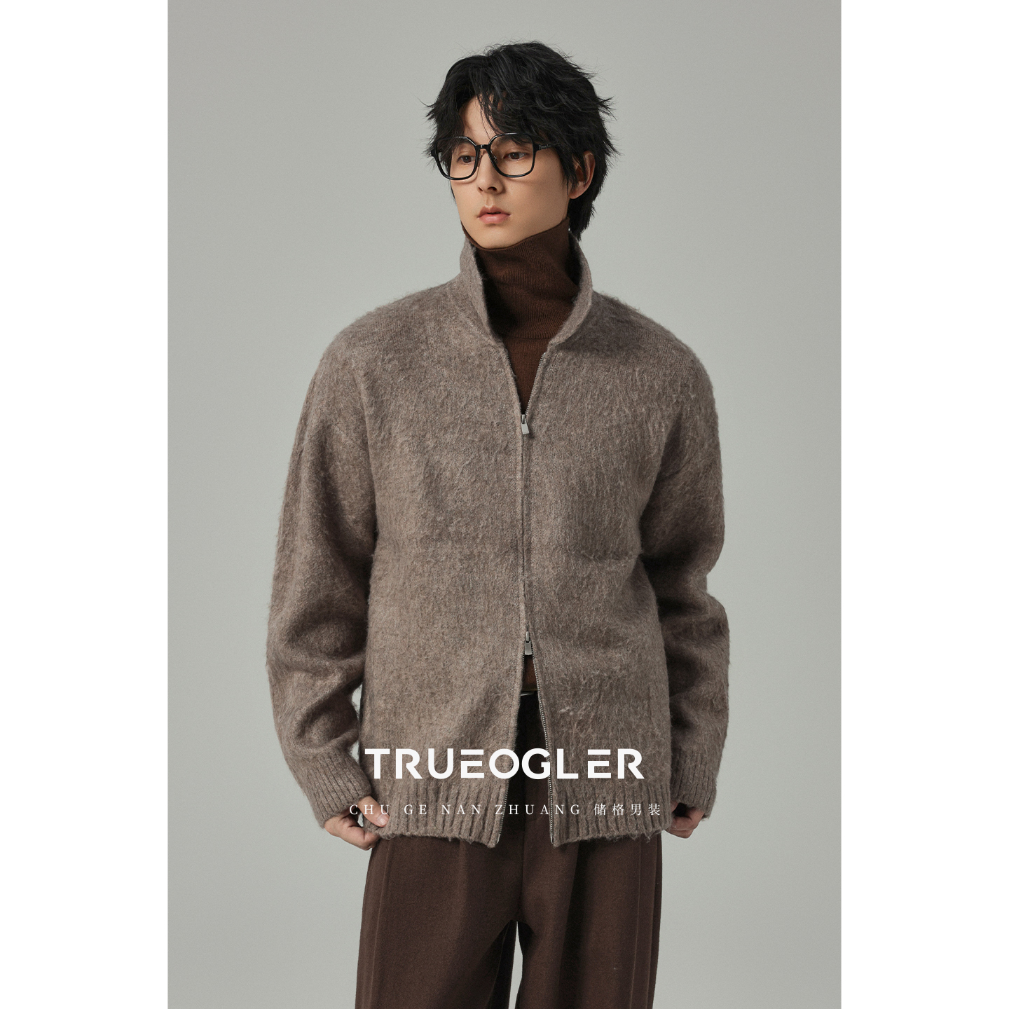 仿牛绒针织开衫男轻奢老钱风