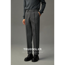 男冬季 新款 毛呢西装 垂感长裤 重磅单褶羊毛休闲西裤 裤 子 储格