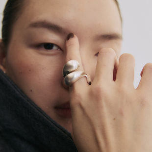 SLO 极简亮面双层细线条开口手镯拉丝工艺水滴缠绕戒指 Arc.久素