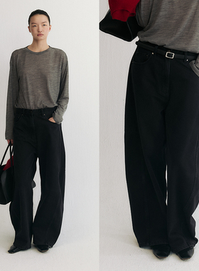 SLO【倪妮同款】“解构弯刀裤”牛仔裤女阔腿宽松棉复古时髦裤子