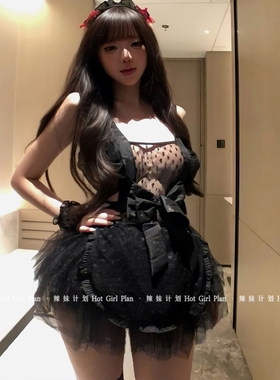 辣妹计划：波点甜心*性感睡裙女仆网纱透视制服纯欲风女佣装qqny