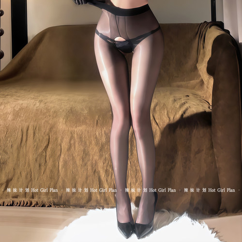 辣妹计划：微光*性感油光丝袜女油亮超薄双面开档连裤袜情调黑丝