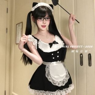辣妹计划~黑白猫女仆风Lolita可爱蕾丝qq内衣纯欲性感约会连衣裙
