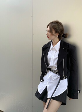 Cjxnh暗黑夹克短外套 机车风黑色百搭2021显瘦帅哑光高级秋冬宽松