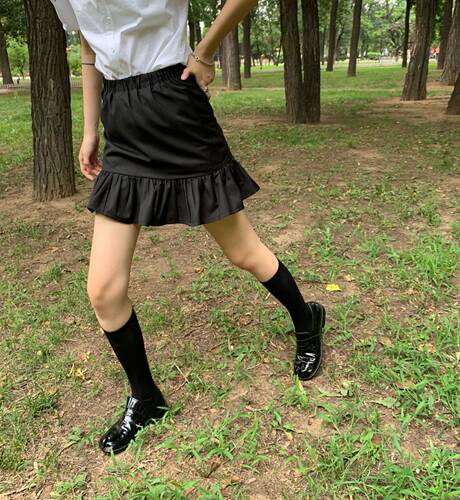 cjxnh荷叶花边压皱春夏半身裙