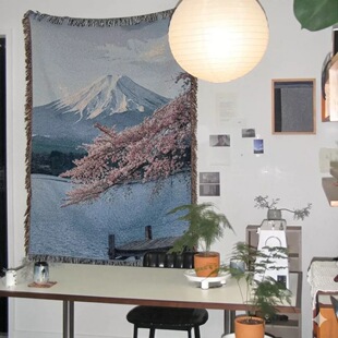氛围感韩国博主挂毯卧室书房布置毯 日本富士山樱花季