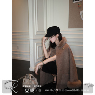 可拆卸真狐貍毛袖 Ruanrui 高干文女主 羊毛雙面呢 口圍脖斗篷大衣