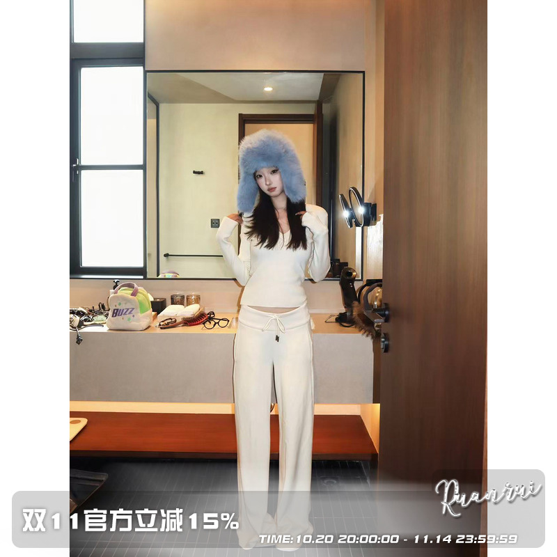 Ruanrui秋冬刚需*加绒锁温遛弯百搭三色中低腰绒绒卫裤休闲裤长裤