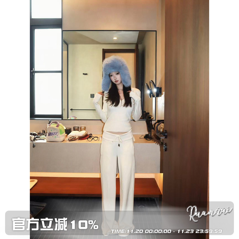 Ruanrui秋冬刚需*加绒锁温遛弯百搭三色中低腰绒绒卫裤休闲裤长裤