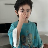 Korea韩版 童装 潮牌卡通炒色数码 印花男女童洋气短袖 T恤