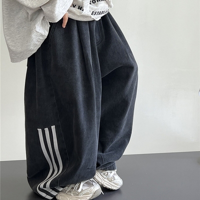 KK Korea韩版童装春款儿童牛仔裤三条杠oversize中大童老爹牛仔裤