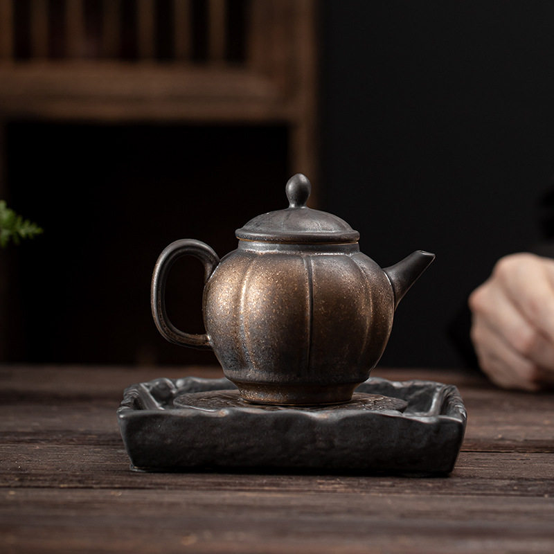 日式鎏金铁釉硕果茶壶陶瓷功夫茶具复古茶壶泡茶器小壶单壶