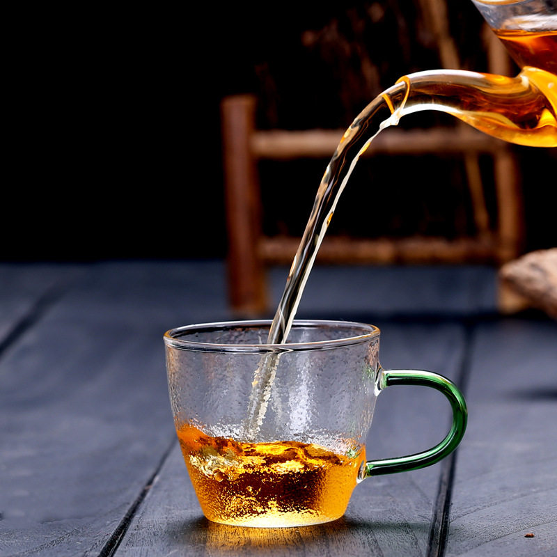 日式加厚耐热玻璃锤目纹茗杯茶水带把小杯功夫茶具套装茶杯子