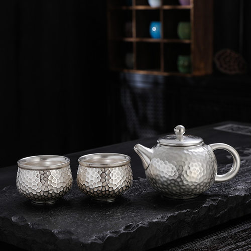 鎏银主人杯陶瓷一壶两杯快客杯茶壶茶杯户外便携旅行茶具功夫套装