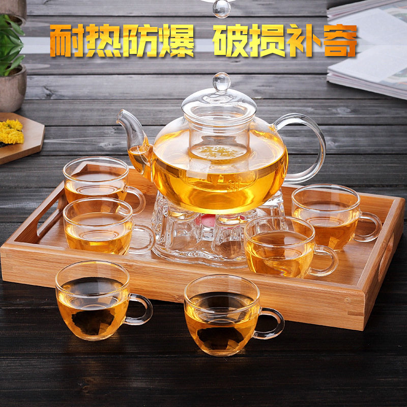 加厚玻璃茶壶玻璃花茶壶套装透明过滤内胆功夫茶具套装茶盘