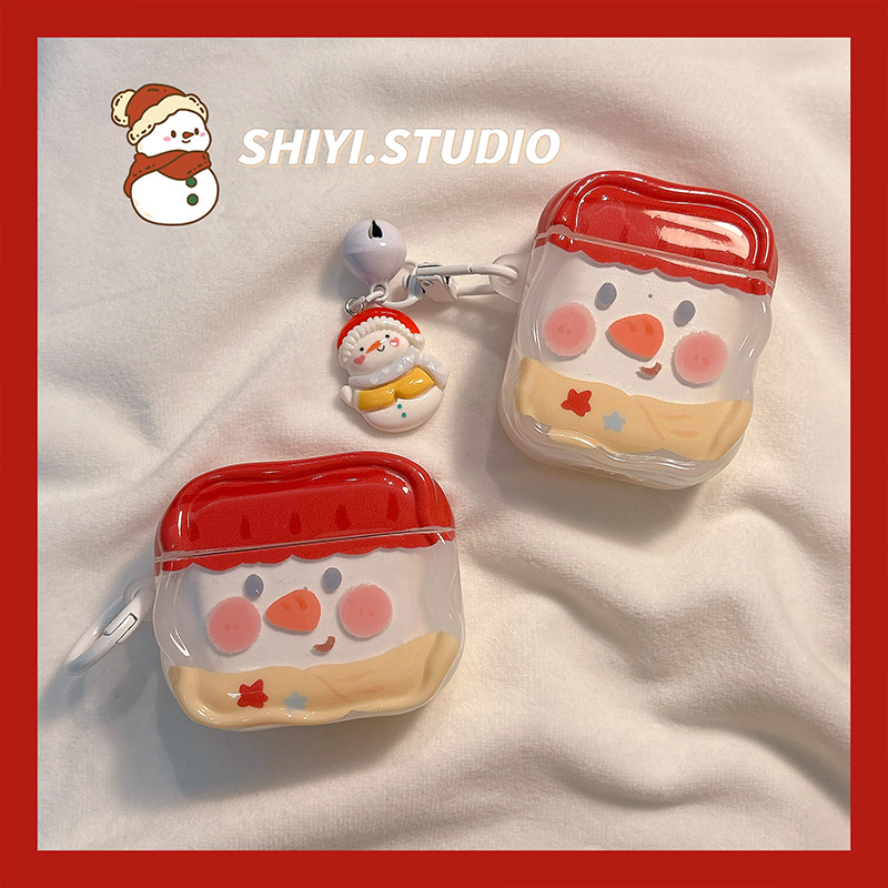 可爱红盖子冬天雪人带挂饰适用AirPods4保护套新款Pro2苹果耳机壳1/2代蓝牙盒3代airpodspro三代软防摔保护壳
